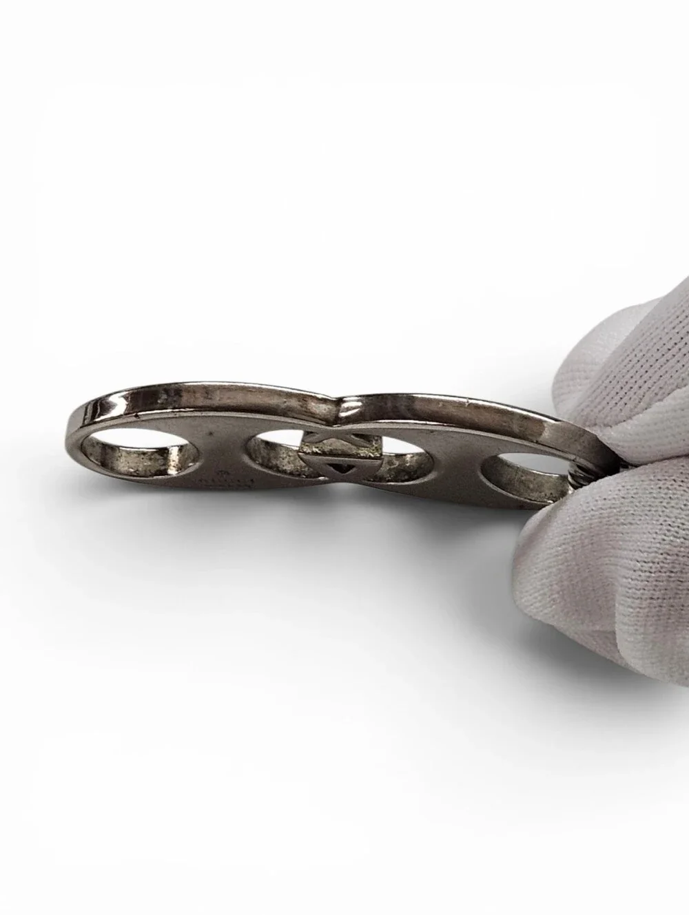 Gucci Double G Monogram Keychain Charm In Silver With Dust Pouch